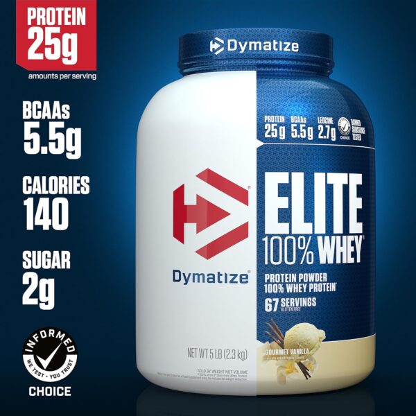 Dymatize Elite 100% Whey Protein Powder, 25g Protein Gourmet Vanilla5lbs - Image 2