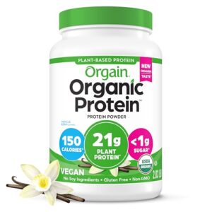 Orgain Organic Vegan Protein Powder, Vanilla Bean - 21g Plant Protein, 6g Prebiotic Fiber, No Lactose Ingredients, No Added Sugar, Non-GMO, For Shakes & Smoothies, 2.03 lb (Packaging May Vary)  Health & Household