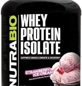 NutraBio Whey Protein Powder Isolate Supplement – 25g of Protein Per Scoop with Complete Amino Acid Profile - Soy and Gluten Free - Zero Fillers and Non-GMO - Strawberry Ice Cream - 5 Lbs.  Health & Household