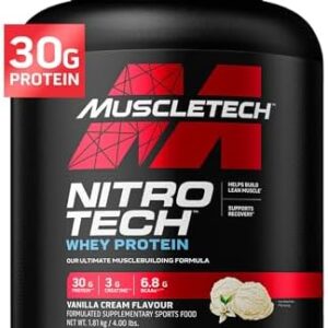 Muscletech Whey Protein Powder (Vanilla Cream, 4 Pound) - Nitro-Tech Muscle Building Formula with Whey Protein Isolate & Peptides - 30g of Protein, 3g of Creatine & 6.6g of BCAA  Health & Household