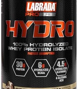 Labrada Hydro 100% Pure Hydrolyzed Whey Protein Isolate Powder, Lactose free, 6g BCAA’s, 4.5g Glutamine, Fastest Digesting Whey Available, Instant Mixing, Delicious Taste 20 Servings (Cookies & Cream)  Health & Household