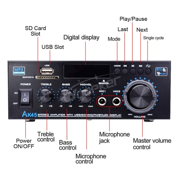 Woopker AK45 HiFi Digital Amplifier Max Power 90Wx2 Channel 2.0 Bluetooth Surround Sound AMP Speaker for Home Car - AliExpress 44 - Image 4