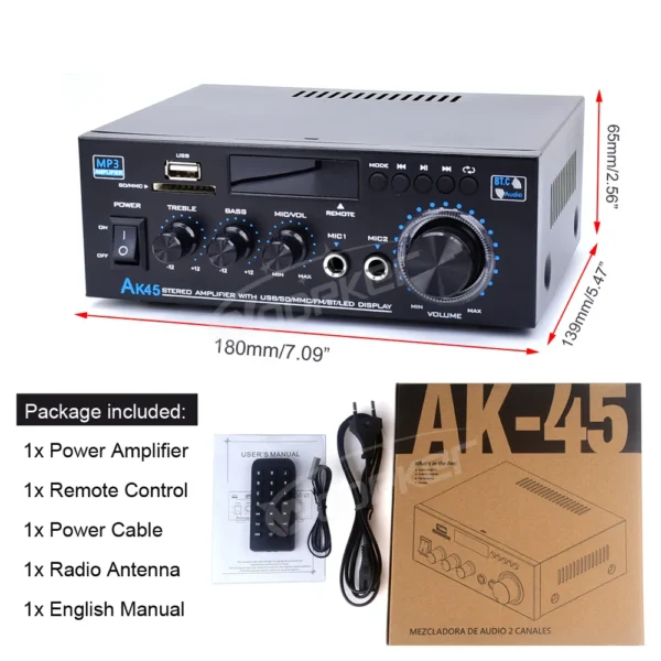 Woopker AK45 HiFi Digital Amplifier Max Power 90Wx2 Channel 2.0 Bluetooth Surround Sound AMP Speaker for Home Car - AliExpress 44 - Image 5