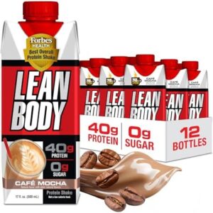 Lean Body Ready-to-Drink Café Mocha Protein Shake, 240mg Caffeine, 40g Protein, Whey Blend, 0 Sugar, Gluten Free, 22 Vitamins & Minerals, (Recyclable Carton & Lid - Pack of 12) LABRADA : Health & Household