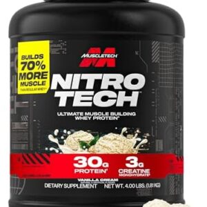 Muscletech Whey Protein Powder (Vanilla Cream, 4 Pound) - Nitro-Tech Ultimate Muscle Building Formula with Whey Protein Isolate & Peptides - 30g of Protein, 3g of Creatine & 6.8g of BCAA : Health & Household